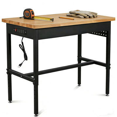 48/60/70 Inch Adjustable Workbench with Power Outlets, Heavy Duty 2500 LBS Load Capacity, 6-Level Height Adjustment, and Wheels for Versatile Use in Garages and Workshops