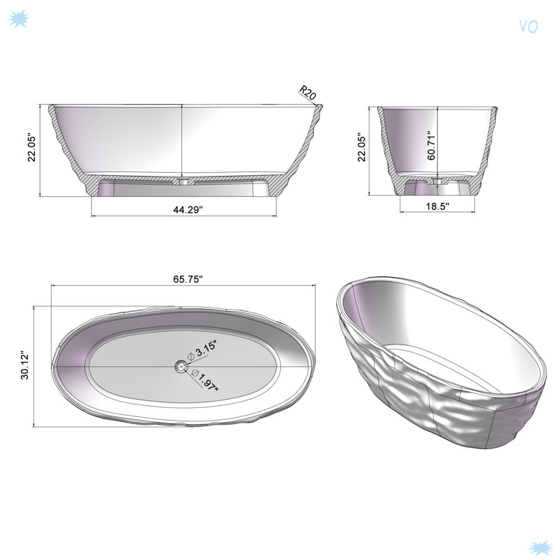 Baignoire de trempage autoportante en résine transparente de 67 pouces