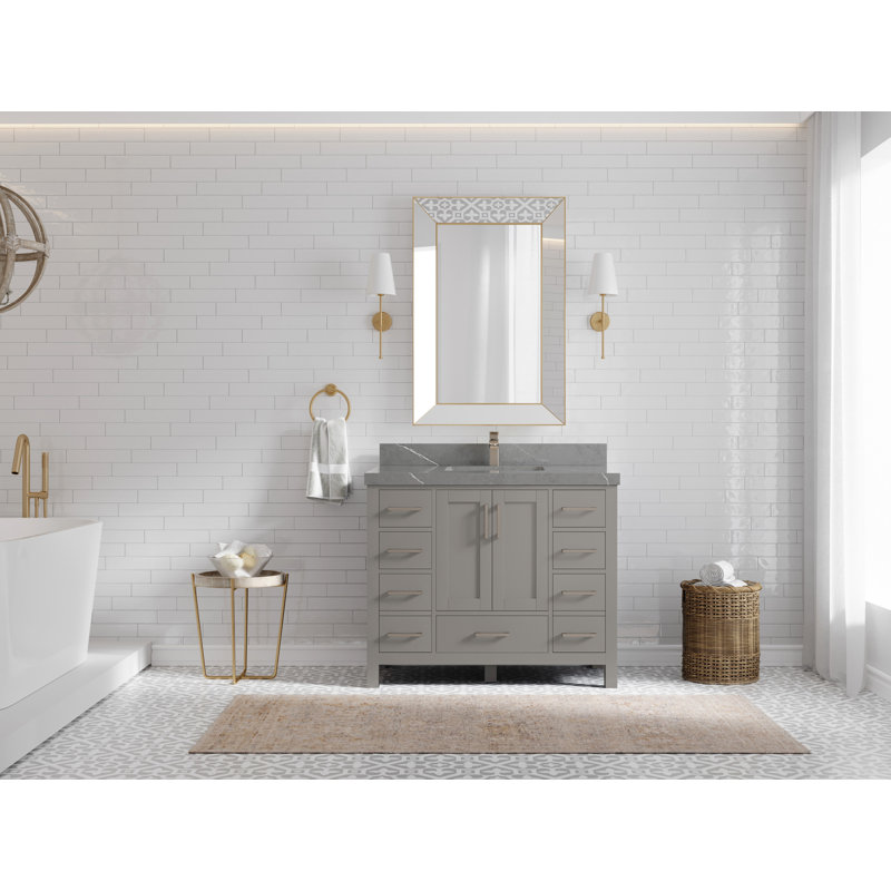 Ensemble de meuble-lavabo simple 42 po Malibu, Quartz gris Piatra