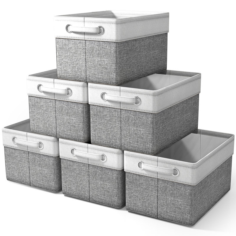 Sorbus Fabric Storage Bins for Shelves Set of 6 - 15 Inch Sturdy Collapsible Storage Bins with 2 Handles, Foldable Baskets for Organizing Home, Closets, Shelf, Toys, Clothes, Large Decorative Storage Baskets