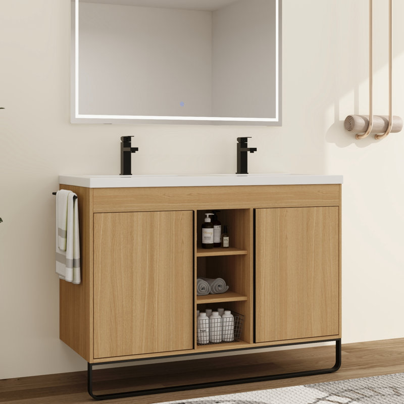 Meuble-lavabo double autoportant 48 po avec plateau en résine Zarnby, 48''