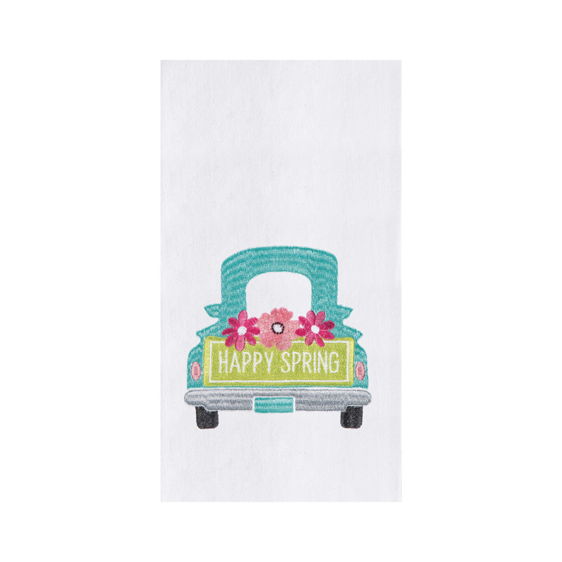 Happy Spring Truck towel, White/Blue/Green Happy Spring Truck