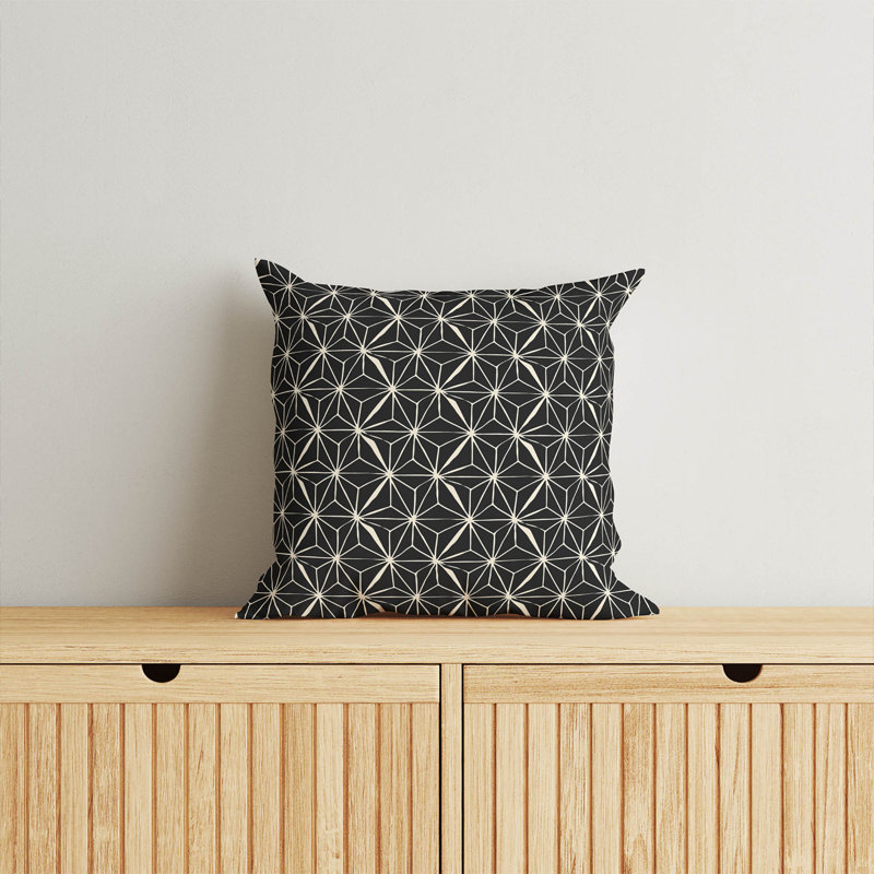 Coussin décoratif Asanoha Star, Gris anthracite minuit, Carré 26 po