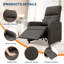 Fauteuil inclinable électrique avec massage et chaleur, fauteuil inclinable électrique en lin réglable avec port USB, poches latérales et dossier haut-155379333