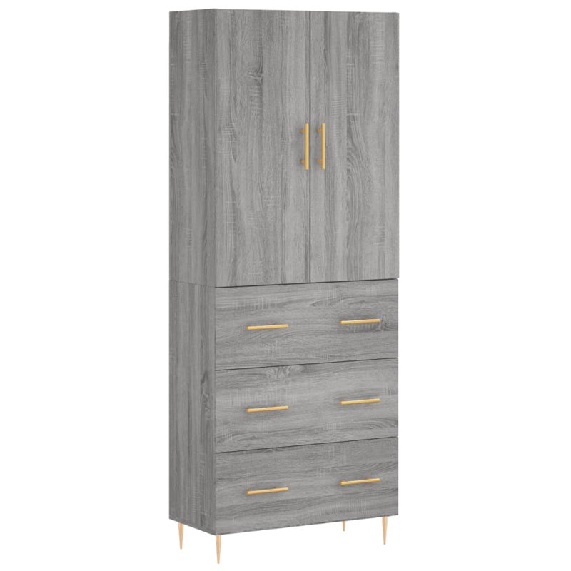 Bernoussi Highboard 69.5x34x180 cm Engineered Wood, Grey Sonoma