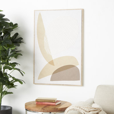 Wooden Overlapping Shapes Abstract Living Room Framed Wall Art with White Fabric Detailing