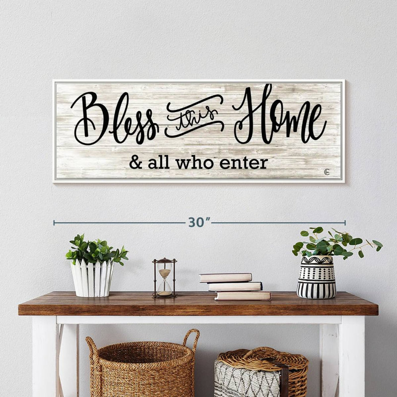 Plaque murale «Bless This Home», Cadre flottant blanc, 31 po x 11 po