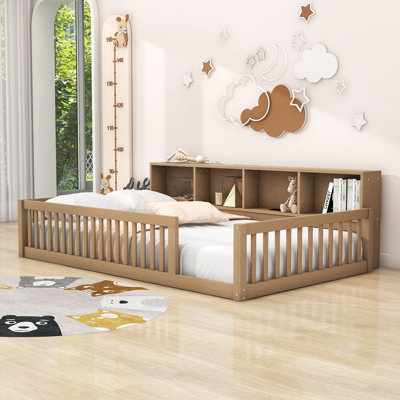Lit de sol moderne Keidi avec rangement et ports USB