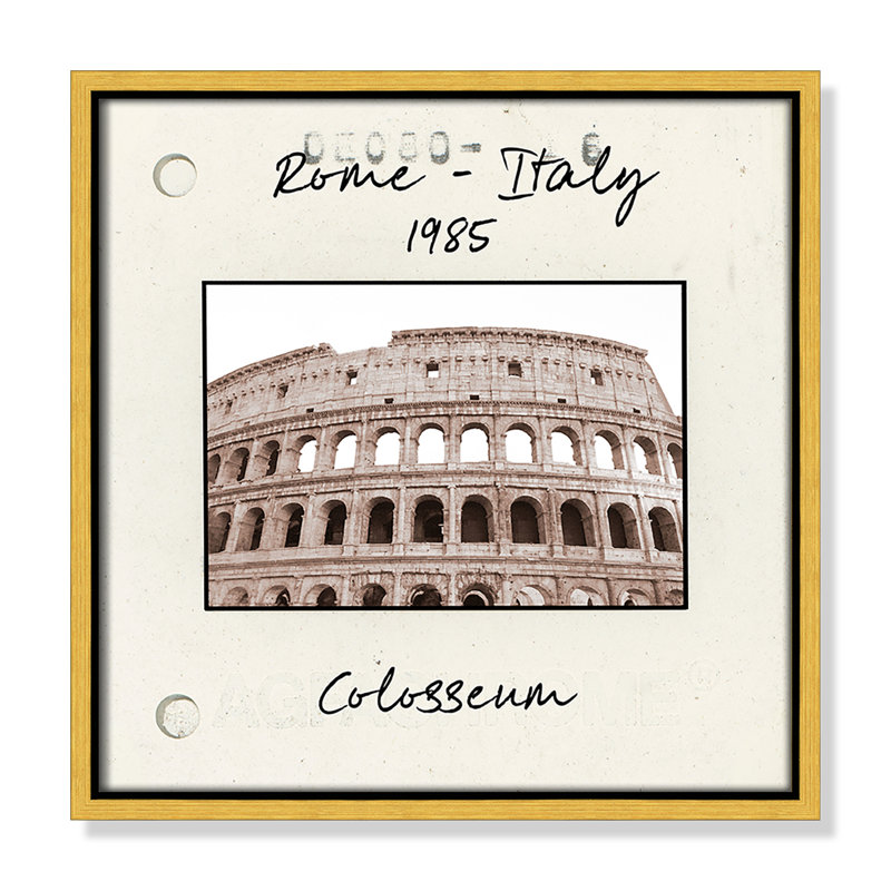 Rome, Italie - reproduction du Colisée par Natalie Carpentieri, H 13,5 po x l 13,5 po x P 2 po, Toile avec cadre flottant or