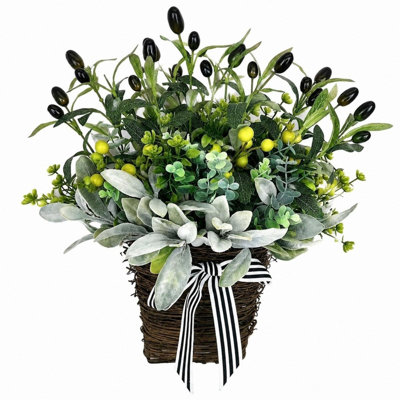 Artificial Olive Leaf Wreath Spring Door Hanger Basket Wreath