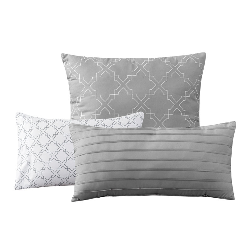 Lit dans un sac 8 pièces / 10 pièces Pintuck, Gris, Édredon double + 9 pièces supplémentaires
