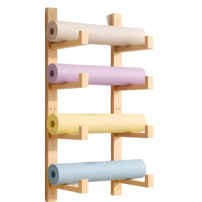 Wood Yoga Mat Storage Rack 4-Tiers Yoga Mat Organizer