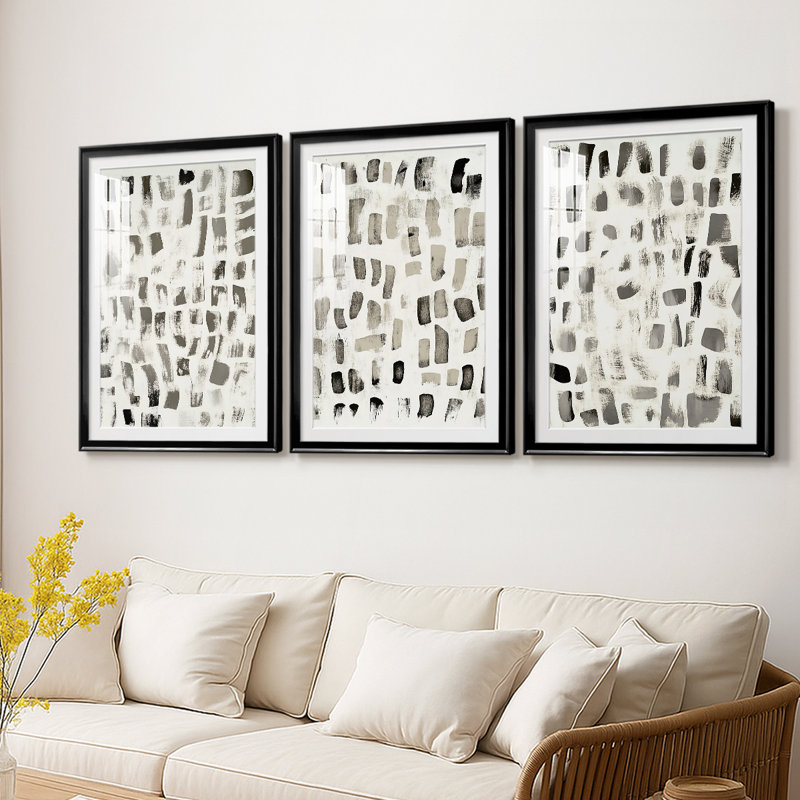 ABSTRACT Series DLXV - Impression sur mesure encadrée de qualité supérieure - 3 pièces, Noir, H 30 po x l 63 po