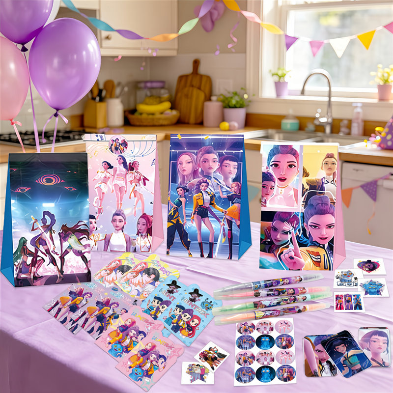 Kit de papeterie Kpop Demon Hunters pour fête d'anniversaire d'enfants (154 pièces)