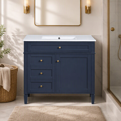 Meuble-lavabo 36 po avec lavabo supérieur, meuble-lavabo moderne avec 2 tiroirs et tiroir escamotable, meuble-lavabo simple