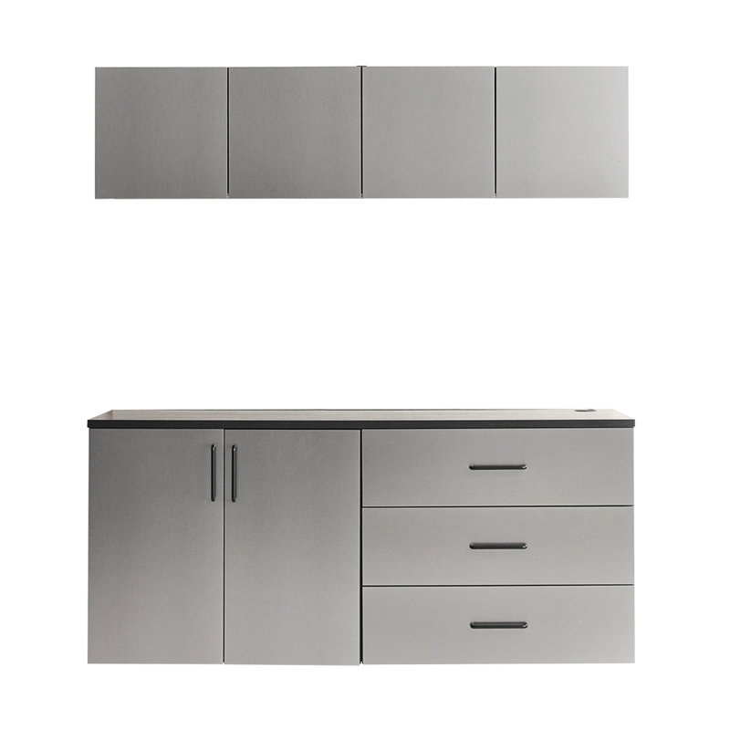 5 Garage Cabinet C Of Series 64 In. W X 79 H 20 D Featuring Unique Metallic Gray Finish, Function For Drawers And Doors, Resistance To Water Heat, 2X Thicker Edge Banding, E0-Grade Board, Shelf