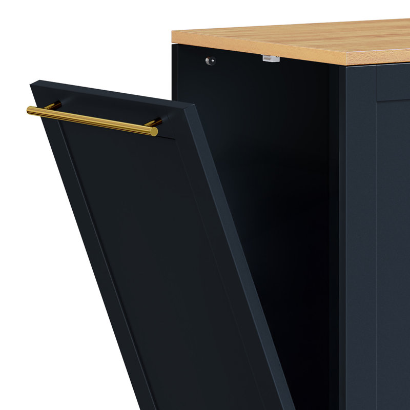 Jaryel 53.1" Large Rolling Kitchen Island, Kitchen Cart With Tilt-Out Trash Can Storage Cabinet