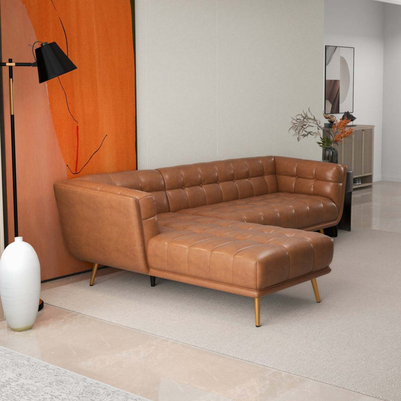 Addison Left Sectional Cognac Leather Sofa