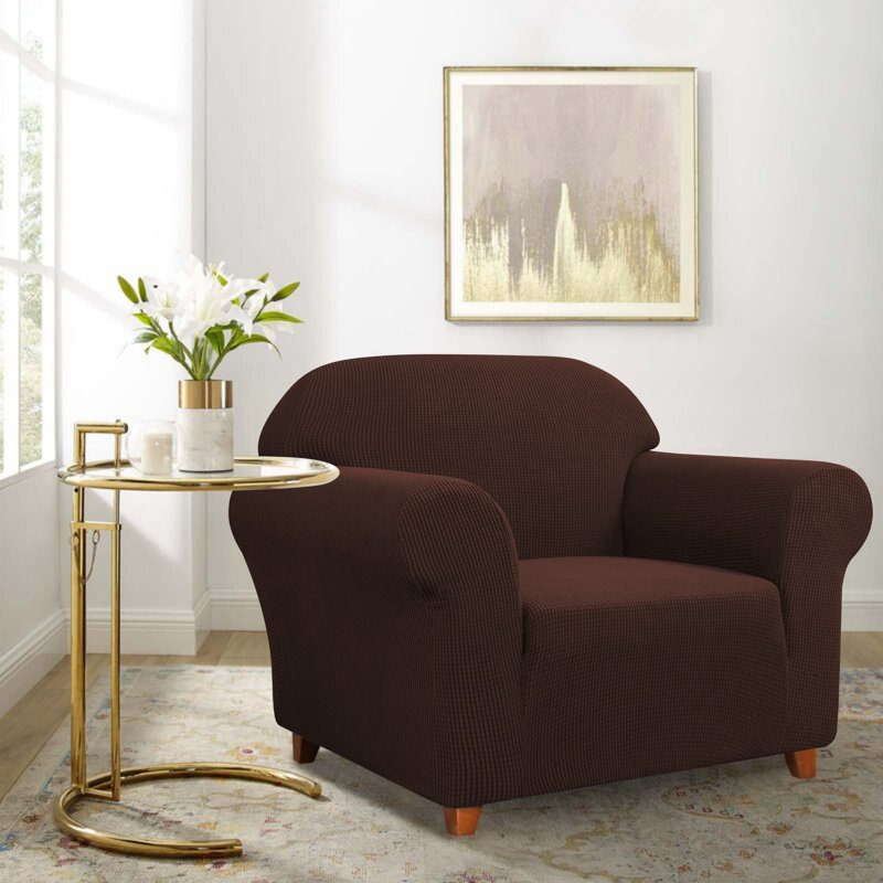 Jacquard Spandex Stretch Box Cushion Sofa Slipcover, Chocolate