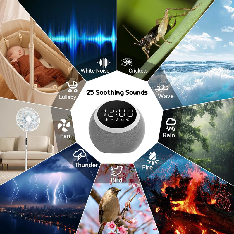 Sound Machine For Sleep: 25 Soothing Sounds 7 Soft Wake-Up Sounds 16 Adjustable Volume & Timer Memory Function