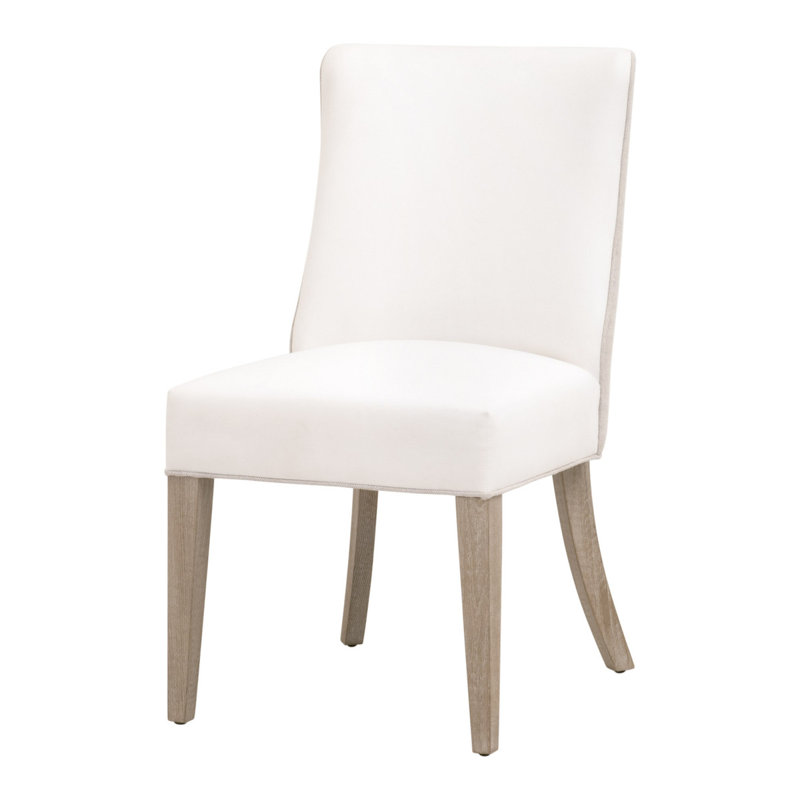 Natural Grey Linen Upholstered Side Chair with Wood Legs