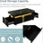 Modern Coffee Table With Marble Effect Top And Caster Wheels, Black Rectangular Rolling