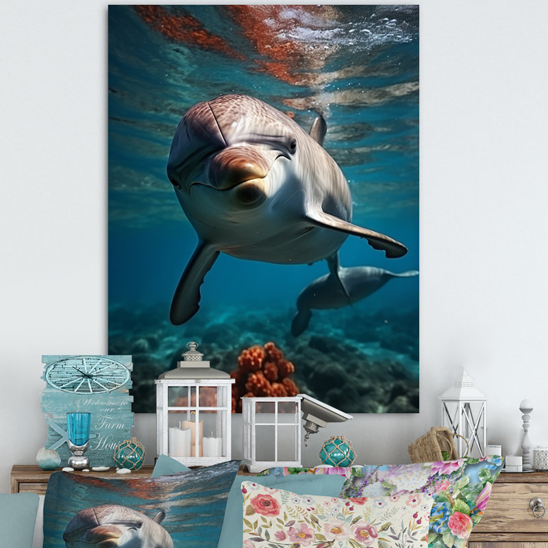 «Dolphin Serene Swim I» sur toile, H 32 po x l 16 po x P 1 po, Toile tendue
