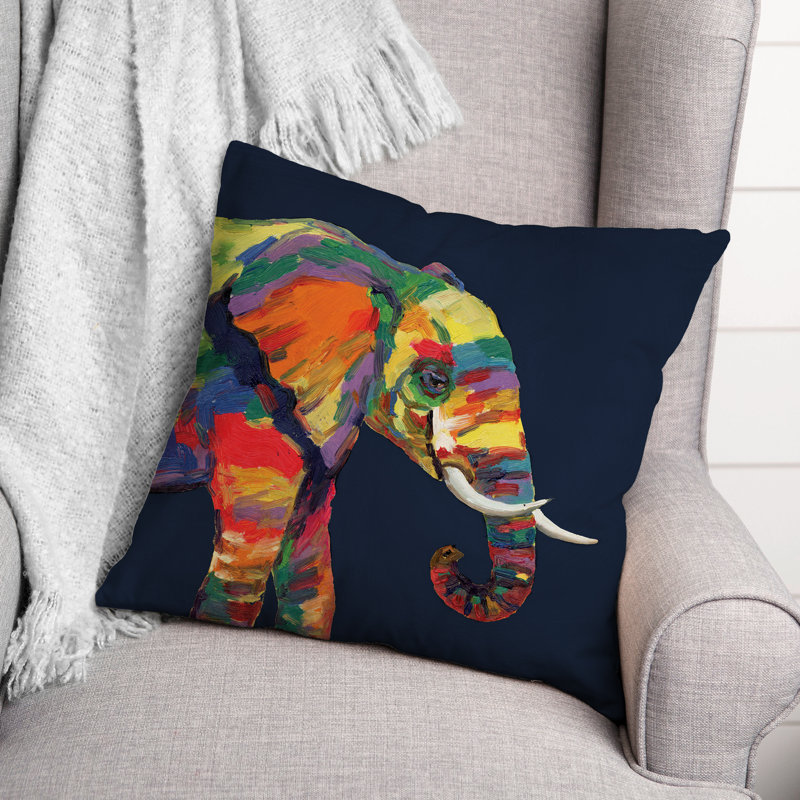 Bright Elephant Outdoor Square Pillow Cover & Insert, Blue