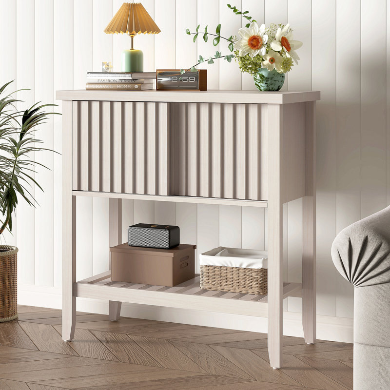 Console d'entrée de 80 cm avec tiroirs coulissants et tablette de rangement pour couloir, salon ou bureau, Beige, Beige