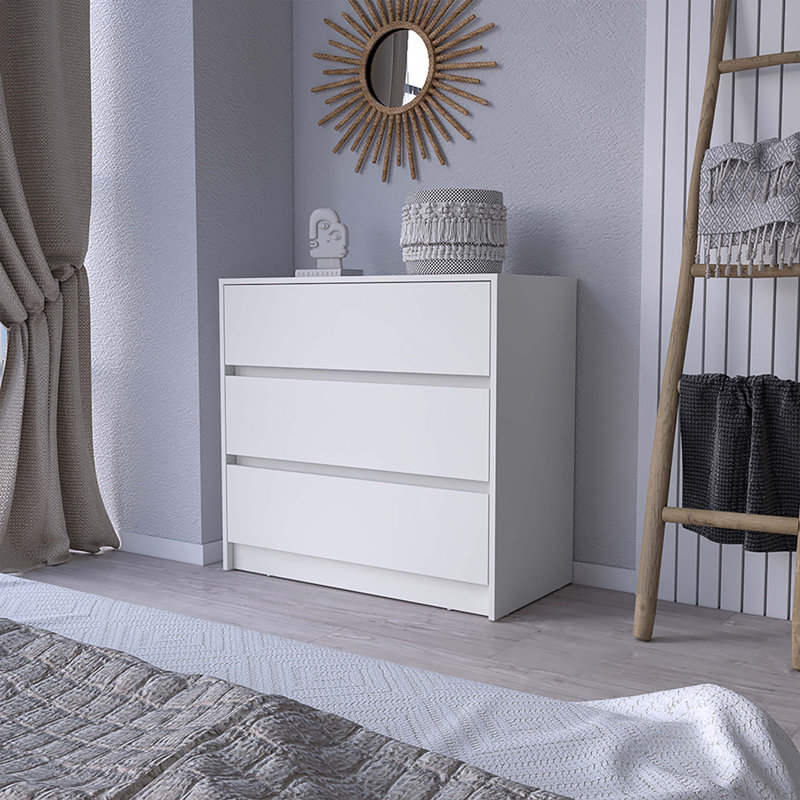 Commode Maldus, trois tiroirs, Blanc