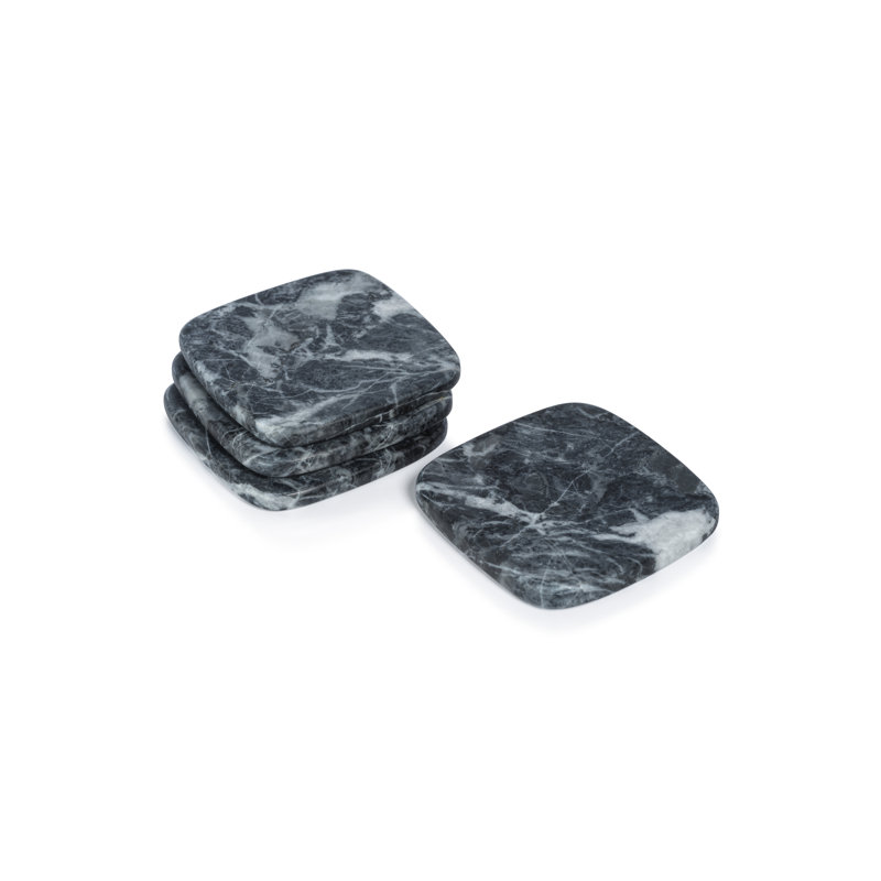 Elphaba Black Marble Square 4 Piece Coaster Set