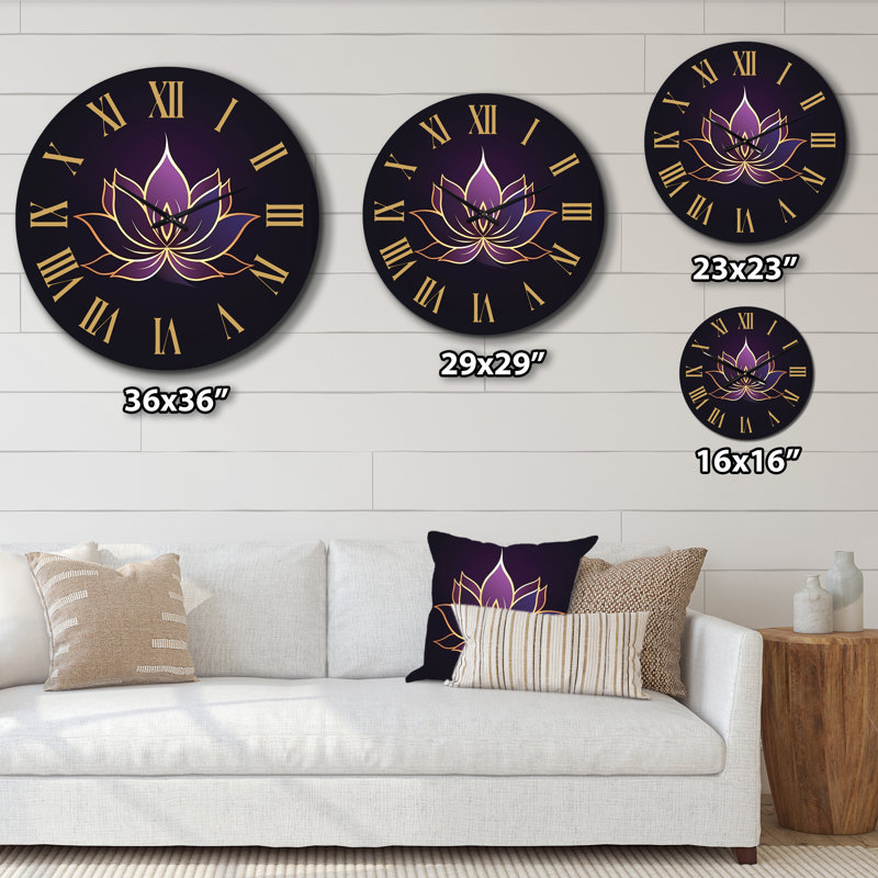 Horloge murale rétro sur fond de lotus mauve I, Petit