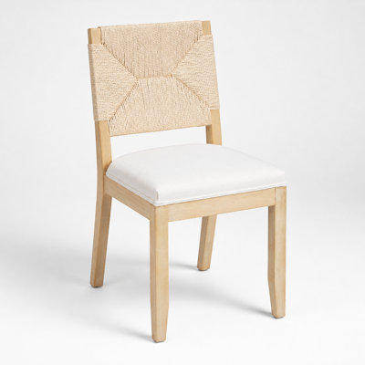 Ensemble de deux chaises de salle à manger de ferme avec dossier tissé et revêtement en lin, structure en bois massif
