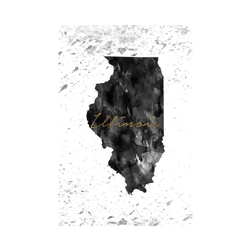 Illinois Black And White Gold - Wrapped Canvas Print, 30.48cm H x 20.32cm W