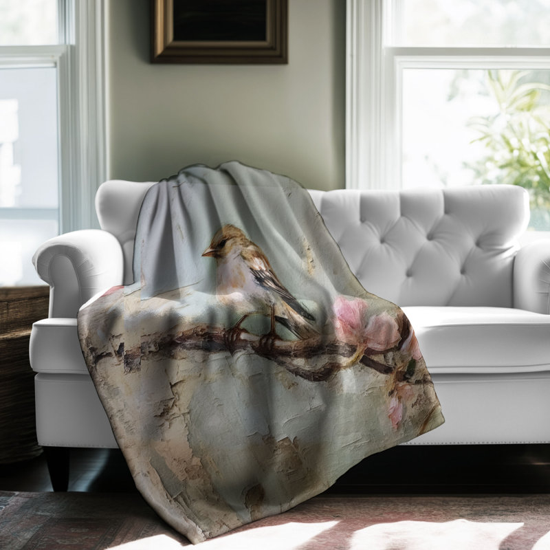 Couverture Cherry Blossom Chirpers - 1 pièce Sherpa B Premium, L 60 po x L 80 po
