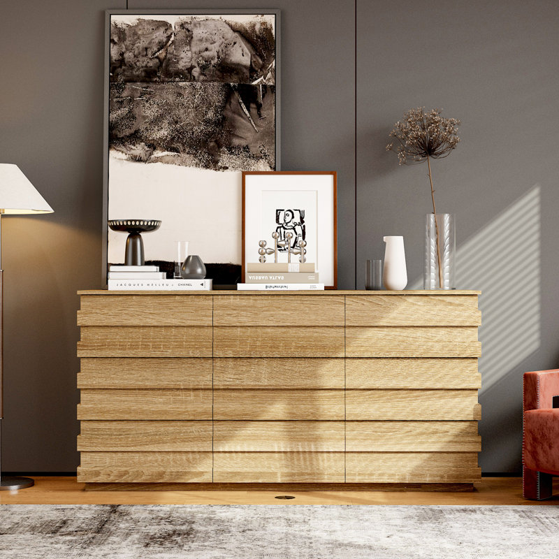 9-Drawer Cabinet with Geometric Embossed Drawer Fronts
