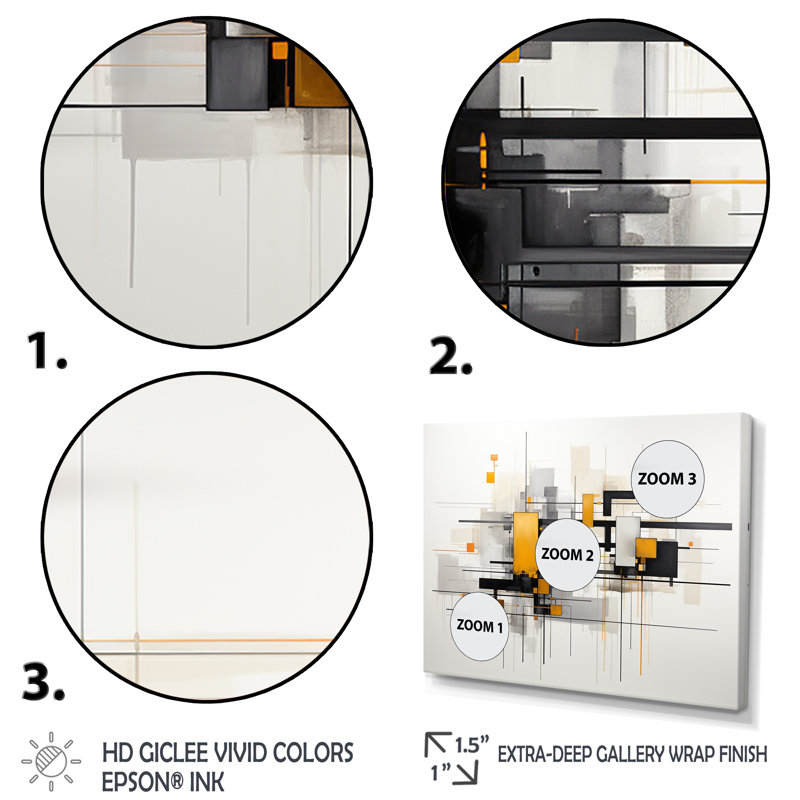 «Yellow Cityscape Journey Ensemble I», art mural abstrait, Cadre flottant noir, H 16 po x l 32 po x P 1 po