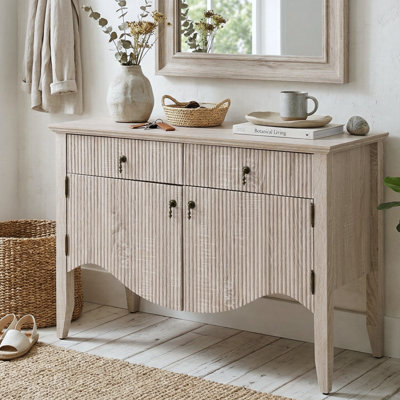  Mid-Century Modern Fluted Wood Storage Cabinet & Entryway Console Table – Vintage Reeded Sideboard Credenza for Living Room (nature Oak)
