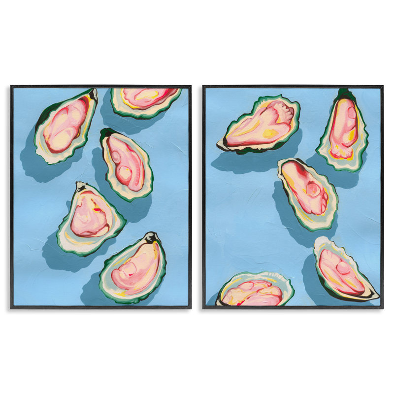 Fresh Oyster Appetizer, ensemble de 2 giclées encadrées par Grace Popp, Giclée encadrée noir minuit, H 14 po x l 11 po