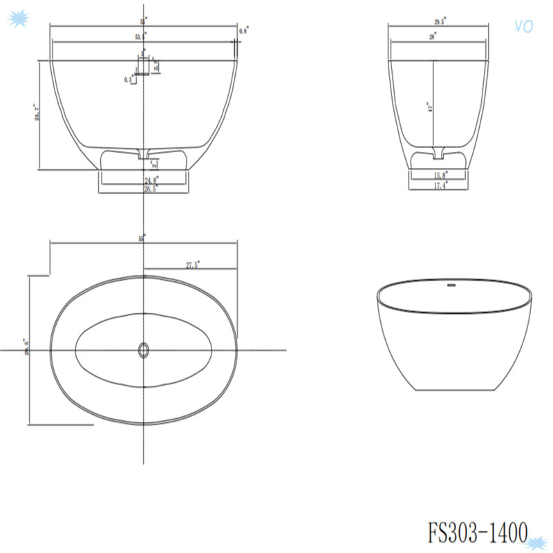 55" Solid Surface Soaking Bathtub