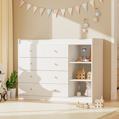 Modern 5 Drawer Dresser With Removable Changing Topper