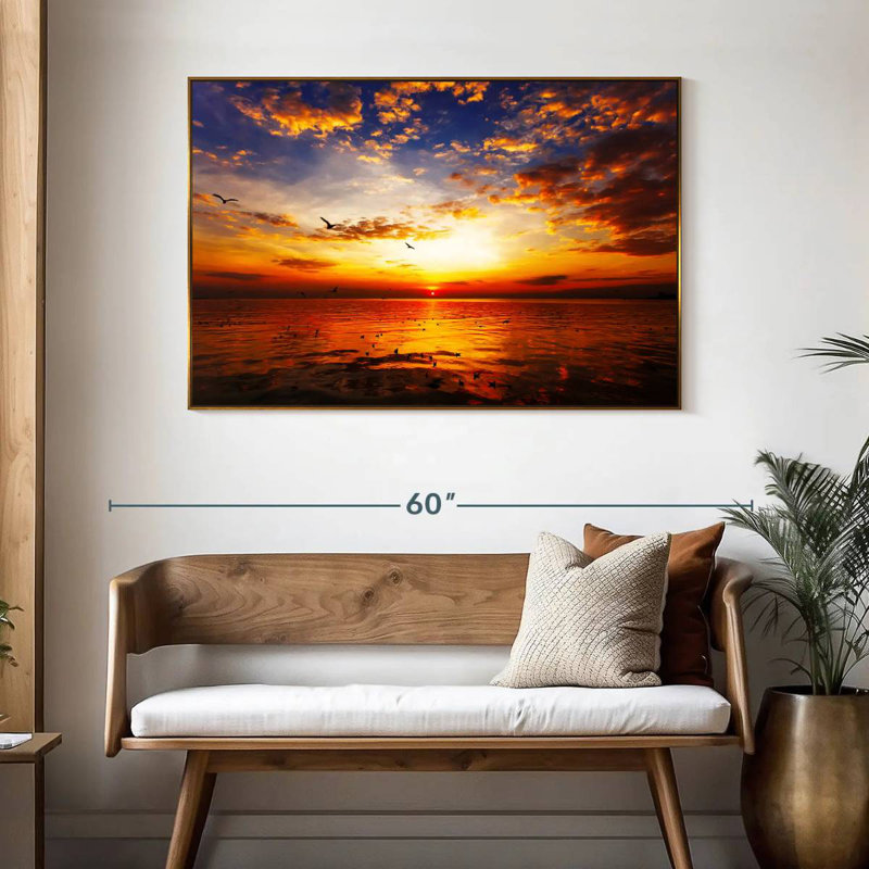 Ciel coucher de soleil, 46 po x 31 po, Cadre flottant doré