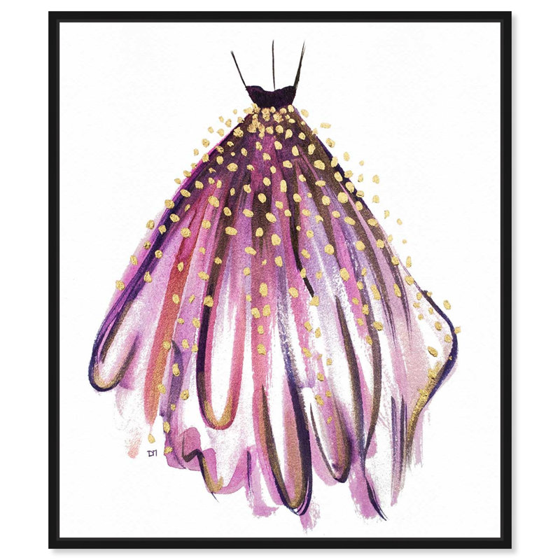 Oliver Gal " Purple Magic, Elegant Gown Magic Modern Purple " Painting Print, Black Wood Framed, 21'' H x 17'' W x 1.75'' D