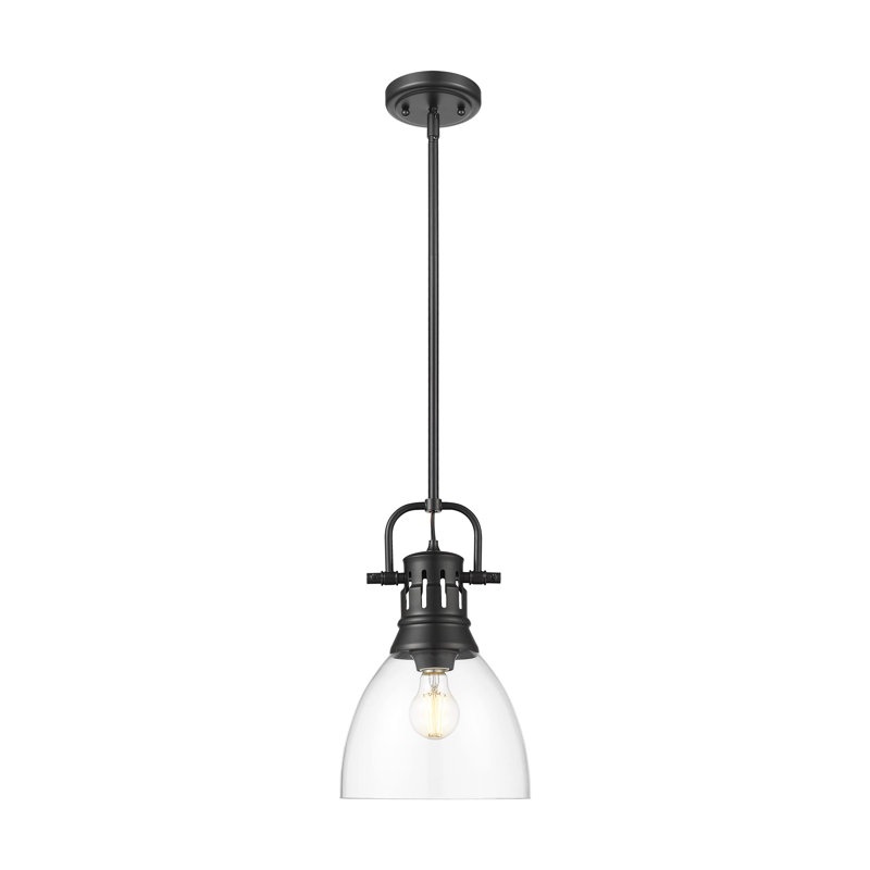 Petit luminaire suspendu Iftimie avec tige en verre transparent, Noir mat