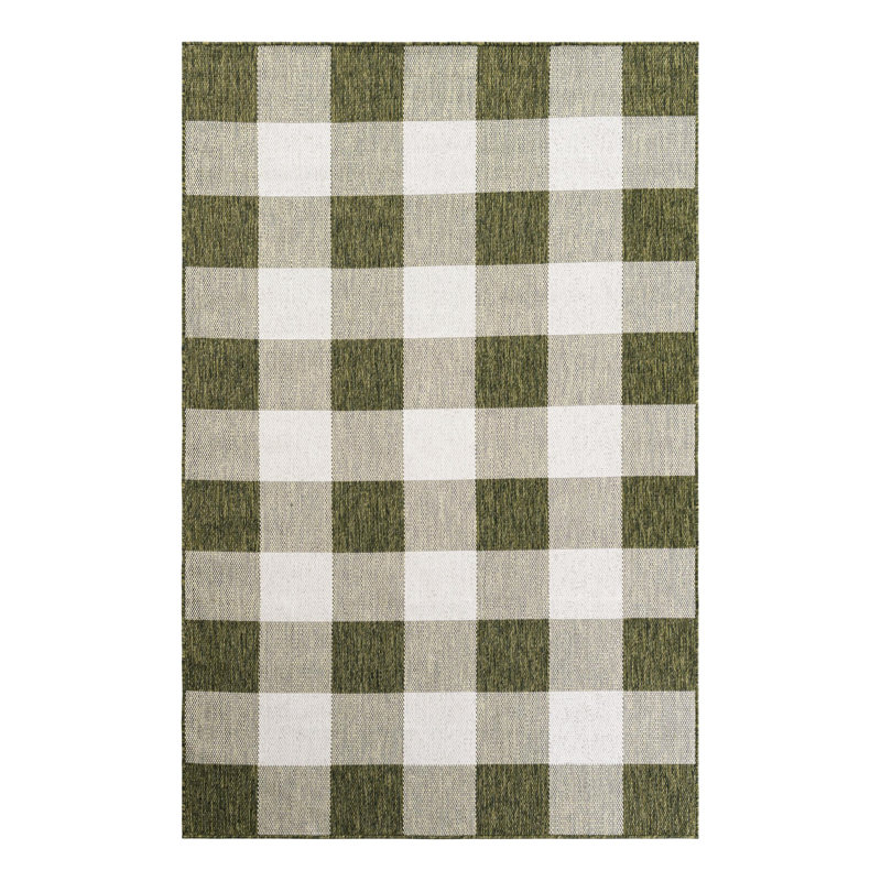 Tereon Checkered Machine Made Power Loom Polypropylene Plastic Indoor/Outdoor Area Rug in Green, Rectangle 5'3" x 8'