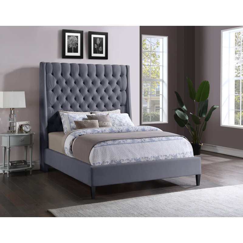 Dymph Upholstered Wingback Bed, Grey Velvet, King