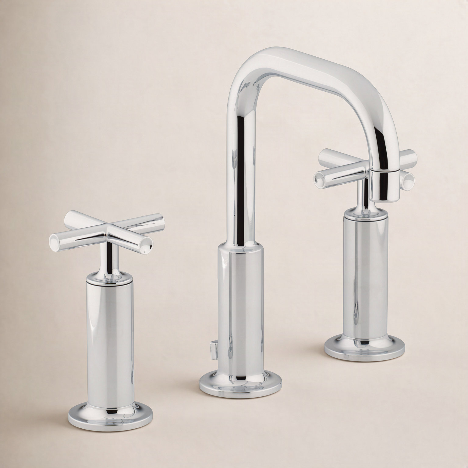 Purist Widespread Bathroom Faucet with Drain, Polished Chrome