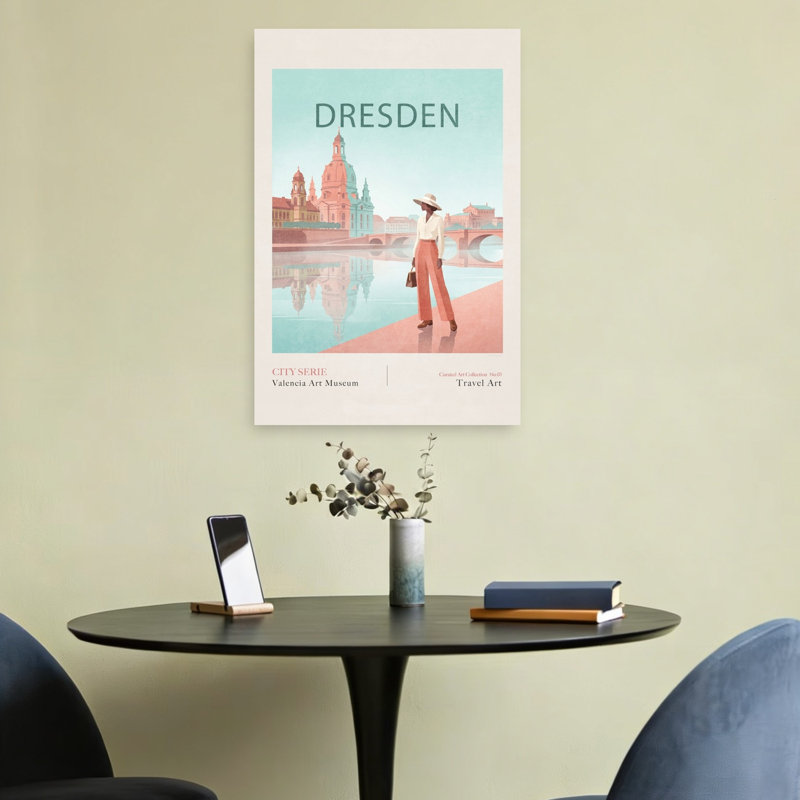 «Elegant Dresden Cityscape Elegant Retro Serene Architecture City», reproduction d'art murale, H 24 po x l 16 po