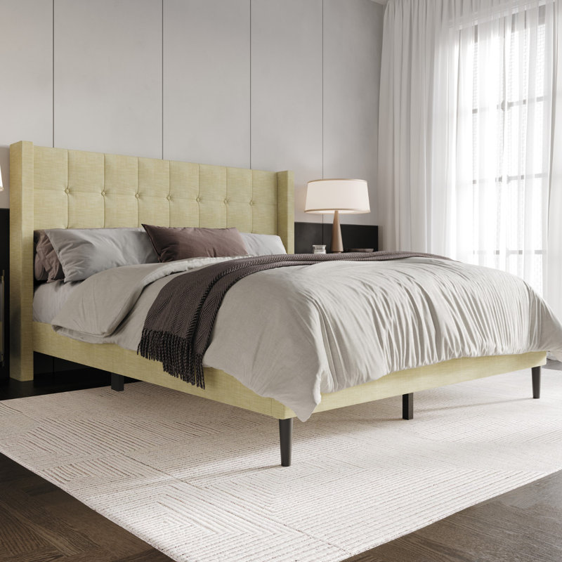 Upholstered Wingback Bed, Cream, Twin