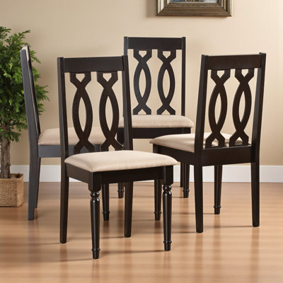 Margo Dining Chairs in Beige Fabric and Espresso Brown Finish, 38.43'' H X 17.62'' W X 19.04'' D